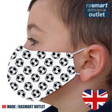 Face Mask - White Football Design - 100% Pure Cotton - British Made