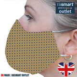 Face Mask - Yellow & Blue Spots Design - 100% Pure Cotton - British Made