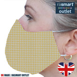 Face Mask - Yellow Square Design - 100% Pure Cotton - British Made
