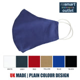 Face Masks - Plain Colour Designs - 100% Pure Cotton - British Made