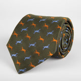 Green Dog Motif Woven Silk Tie