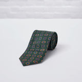 Green Geometric Printed Silk Tie Hand Finished - British Made