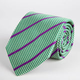 Green Houndstooth With Stripe Woven Silk Tie Hand Finished