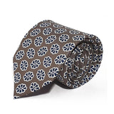 Grey Medallion Seven Fold Silk Tie - British Made