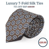 Grey Medallion Seven Fold Silk Tie - British Made