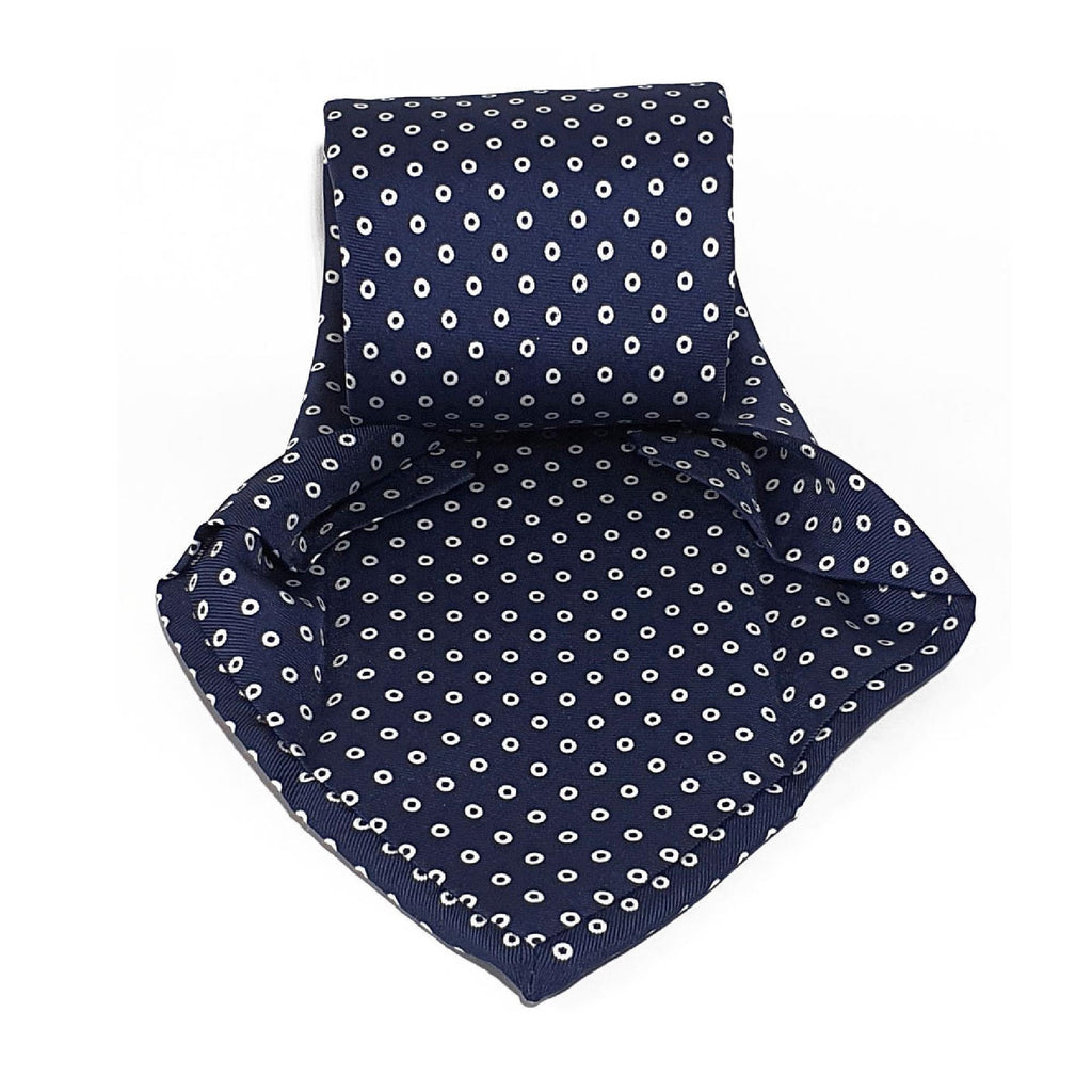 Navy Blue Circle Seven Fold Silk Tie - British Made