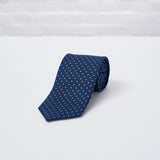 Navy Blue Small Spot Printed Silk Tie - British Made