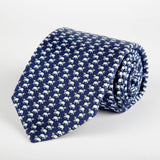 Navy Elephant Printed Silk Tie Hand Finished