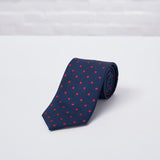Navy Red Large Spot Printed Silk Tie - British Made