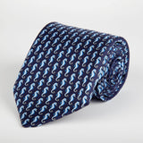 Navy Seahorse Printed Silk Tie Hand Finished