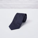 Navy Spot Woven Silk Tie Hand Finished