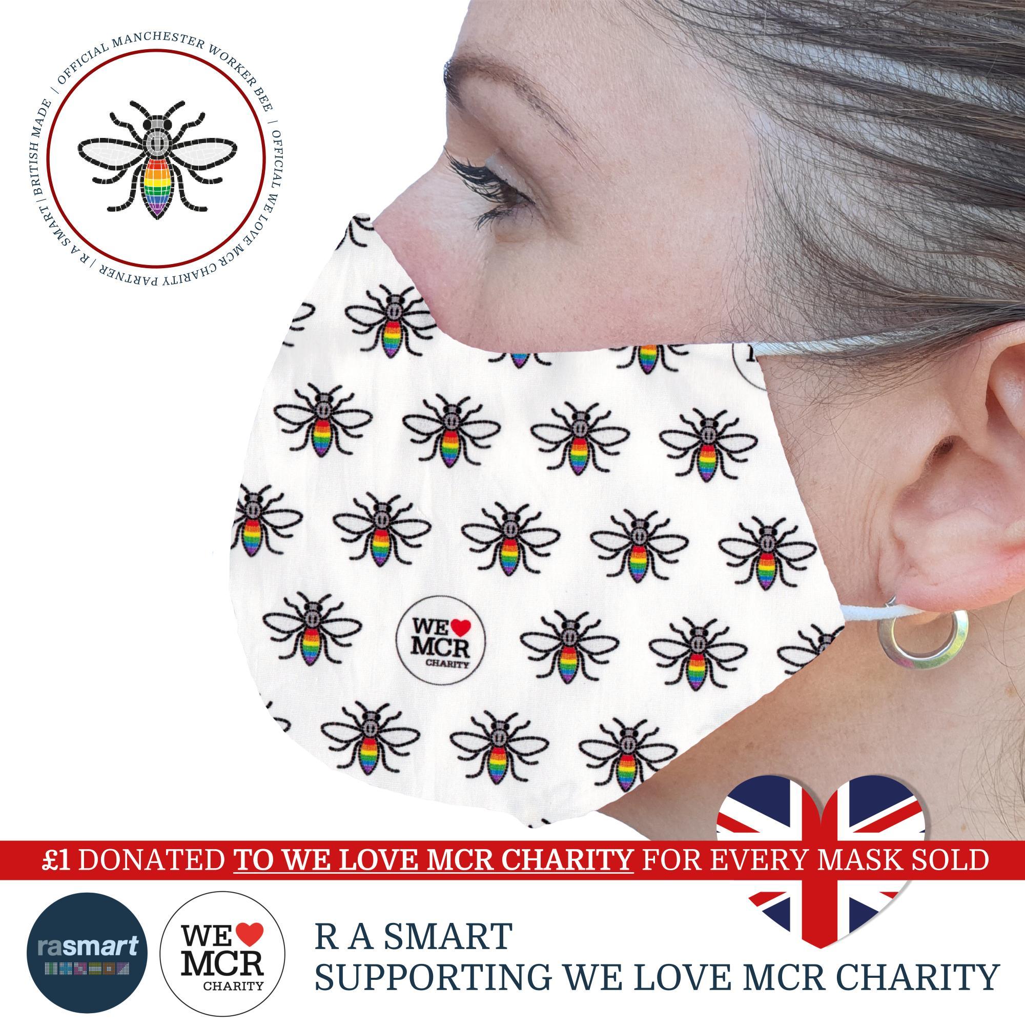 Official Manchester Bee Face Mask Design - 100% Pure Cotton - British Made