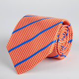 Orange Houndstooth With Stripe Woven Silk Tie Hand Finished - British Made