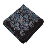 Paisley Silk Scarve Blue Black Design - 100% Pure Silk Scarf - British Made