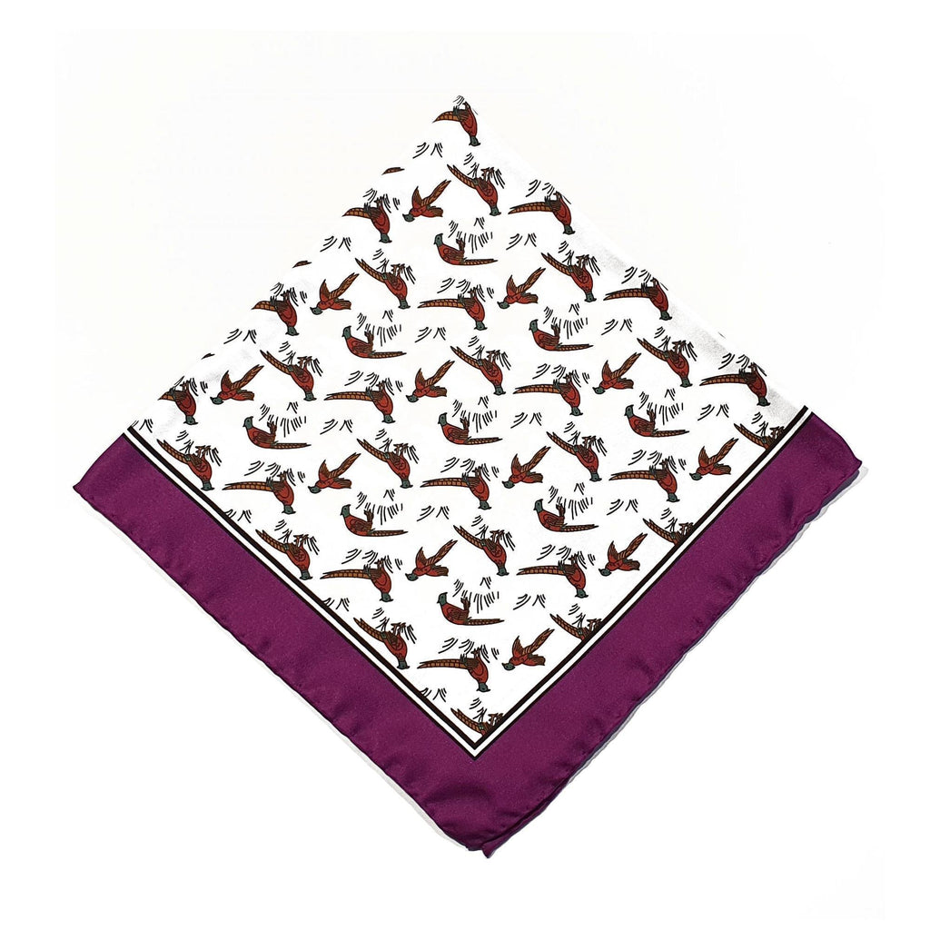 Pheasant Silk Pocket Square Purple Pink Border - British Made