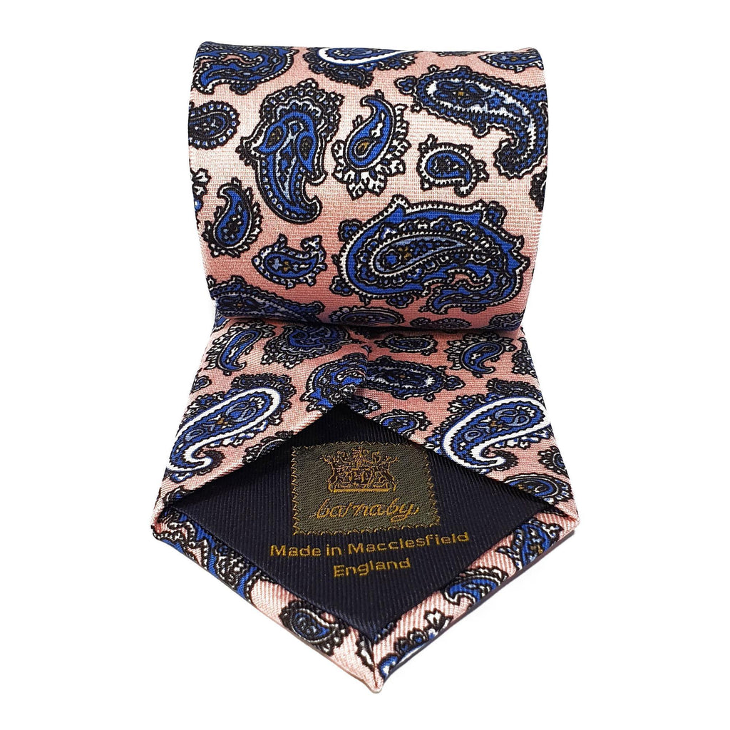 Pink Paisley Printed Silk Tie Hand Finished - British Made