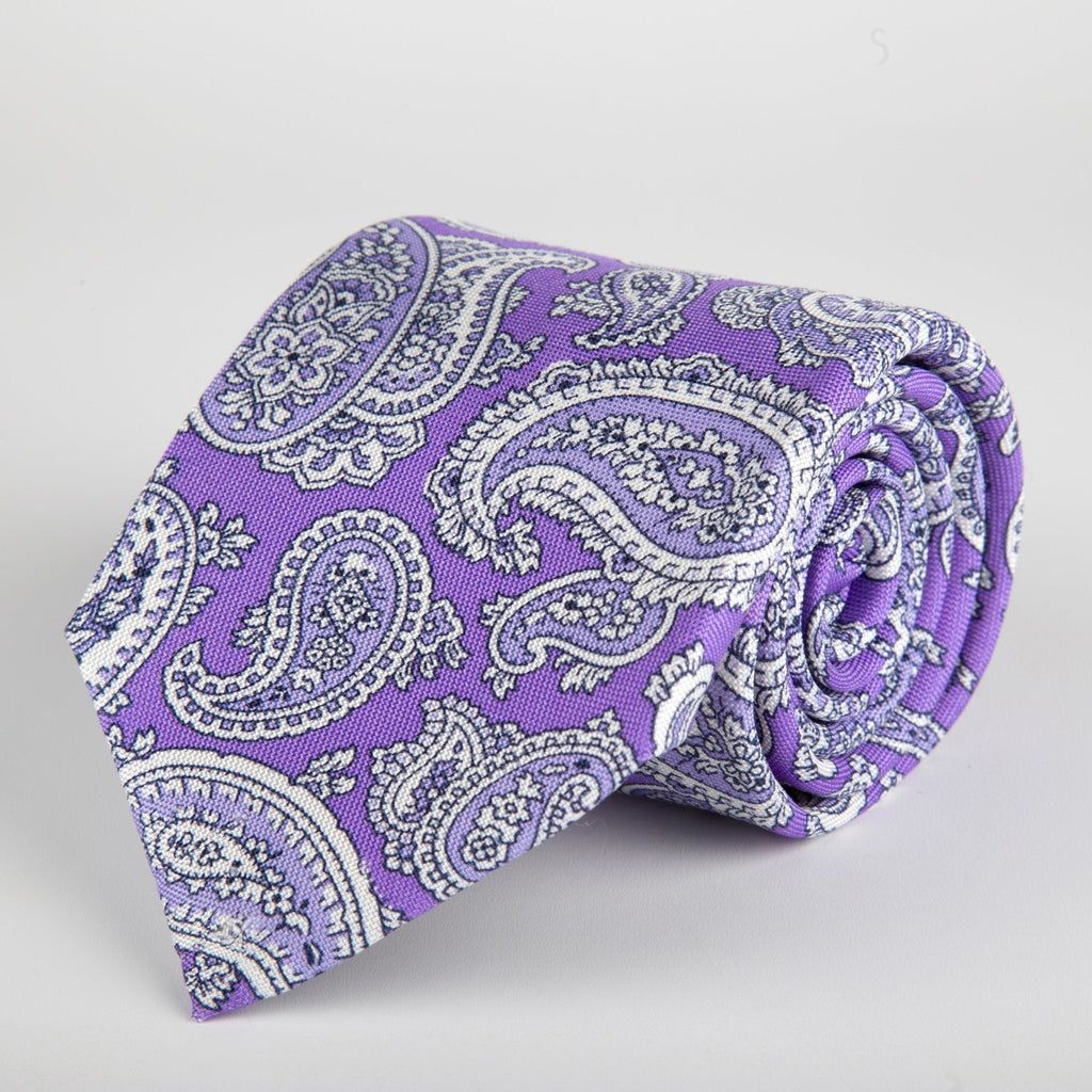 Purple Paisley Printed Silk Tie - British Made