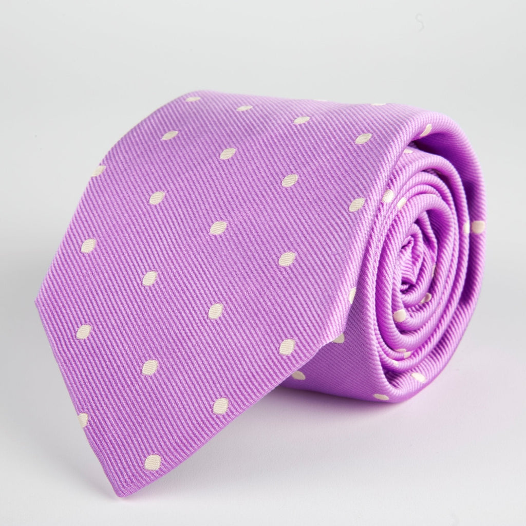 Purple Spotted Woven Silk Tie - British Made