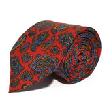 Red Paisley Printed Silk Tie Hand Finished