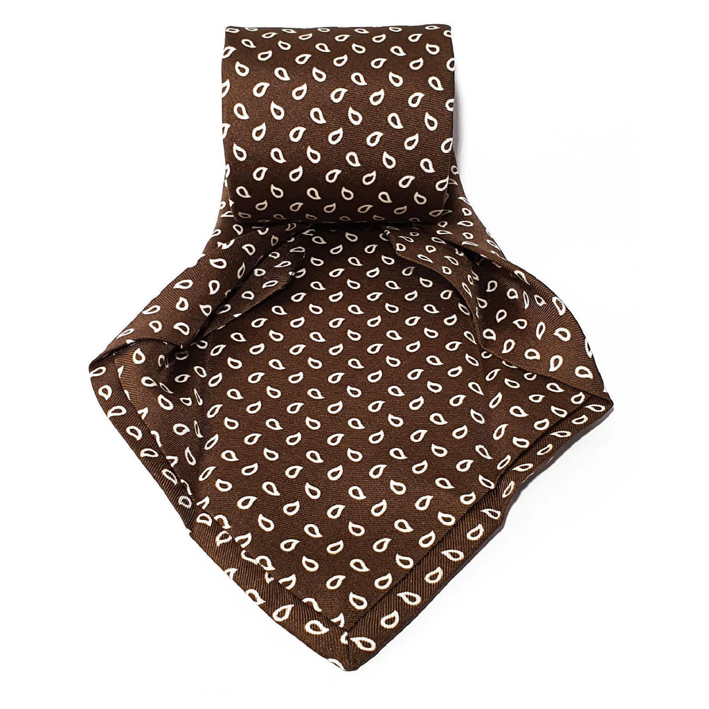 Sable Brown Teardrop Seven Fold Silk Tie - British Made