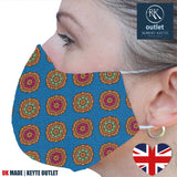 Silk Face Mask - Blue Medallion Design - 100% Pure Silk - British Made