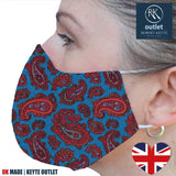 Silk Face Mask - Blue Paisley Design - 100% Pure Silk - British Made