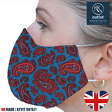 Silk Face Mask - Blue Paisley Design - 100% Pure Silk