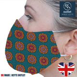 Silk Face Mask - Dark Turquoise Medallion Design - 100% Pure Silk