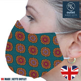 Silk Face Mask - Dark Turquoise Medallion Design - 100% Pure Silk - British Made