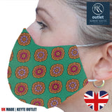 Silk Face Mask - Green Medallion Design - 100% Pure Silk - British Made