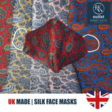 Silk Face Mask - Khaki Paisley Design - 100% Pure Silk - British Made