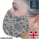 Silk Face Mask - Khaki Paisley Design - 100% Pure Silk - British Made