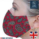 Silk Face Mask - Red Paisley Design - 100% Pure Silk - British Made