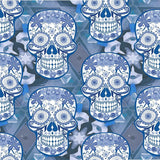 Skull Design Fabric - Blue Mosaic