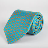Teal Geometric Starflower Printed Silk Tie