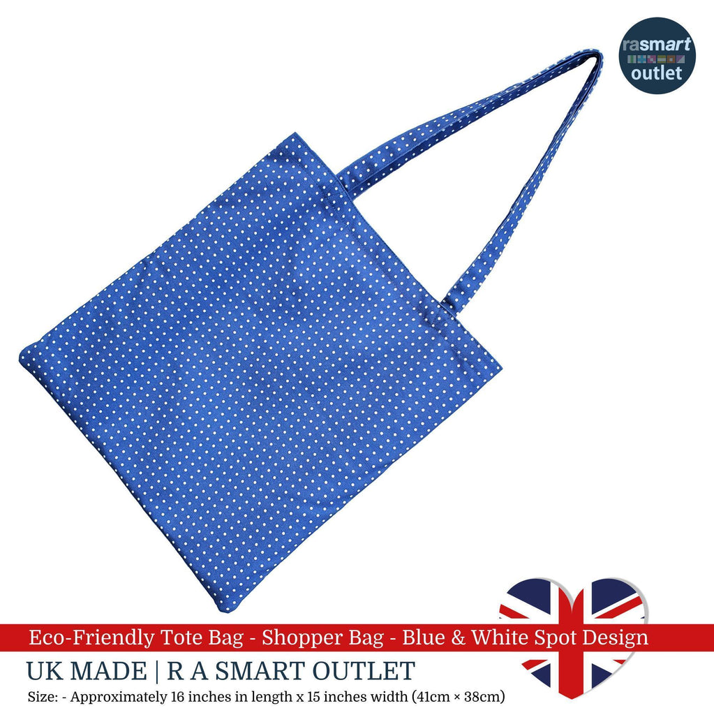 Tote Bag - Blue & White Spot Design - Shopping Bag 100% Pure Cotton - British Made
