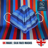 Woven Silk Face Mask - Blue Brown Stripe Design - 100% Pure Silk - British Made