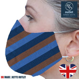 Woven Silk Face Mask - Blue Brown Stripe Design - 100% Pure Silk