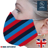 Woven Silk Face Mask - Blue Red Stripe Design - 100% Pure Silk
