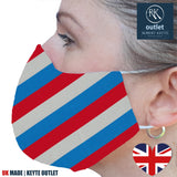 Woven Silk Face Mask - Blue White Red Stripe Design - 100% Pure Silk - British Made