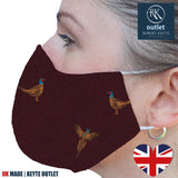 Woven Silk Face Mask - Burgundy Pheasant Design - 100% Pure Silk