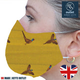 Woven Silk Face Mask - Gold Pheasant Design - 100% Pure Silk - British Made