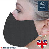 Woven Silk Face Mask - Grey Plain Colour Design - 100% Pure Silk - British Made
