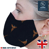 Woven Silk Face Mask - Navy Pheasant Design - 100% Pure Silk - British Made