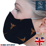Woven Silk Face Mask - Navy Pheasant Design - 100% Pure Silk
