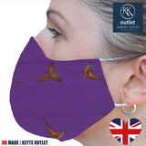Woven Silk Face Mask - Purple Pheasant Design - 100% Pure Silk - British Made