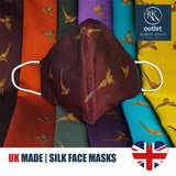 Woven Silk Face Mask - Turquoise Pheasant Design - 100% Pure Silk - British Made