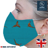 Woven Silk Face Mask - Turquoise Pheasant Design - 100% Pure Silk - British Made