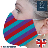Woven Silk Face Mask - Turquoise Purple Orange Stripe Design - 100% Pure Silk - British Made